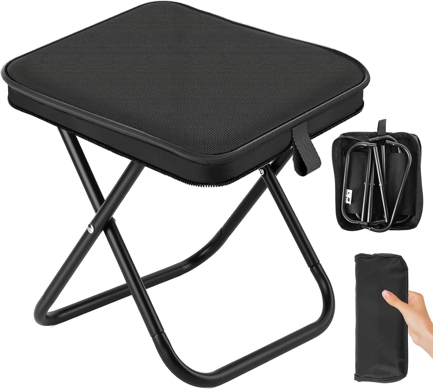 Tabouret de Camping Pliable, Mini Tabouret de Camping Pliable, Chaise de Camping Pliable avec Sac de Rangement, Siège de Camping Portable pour Voyages, Jardin, Pêche, Barbecue, Plage (Noir)