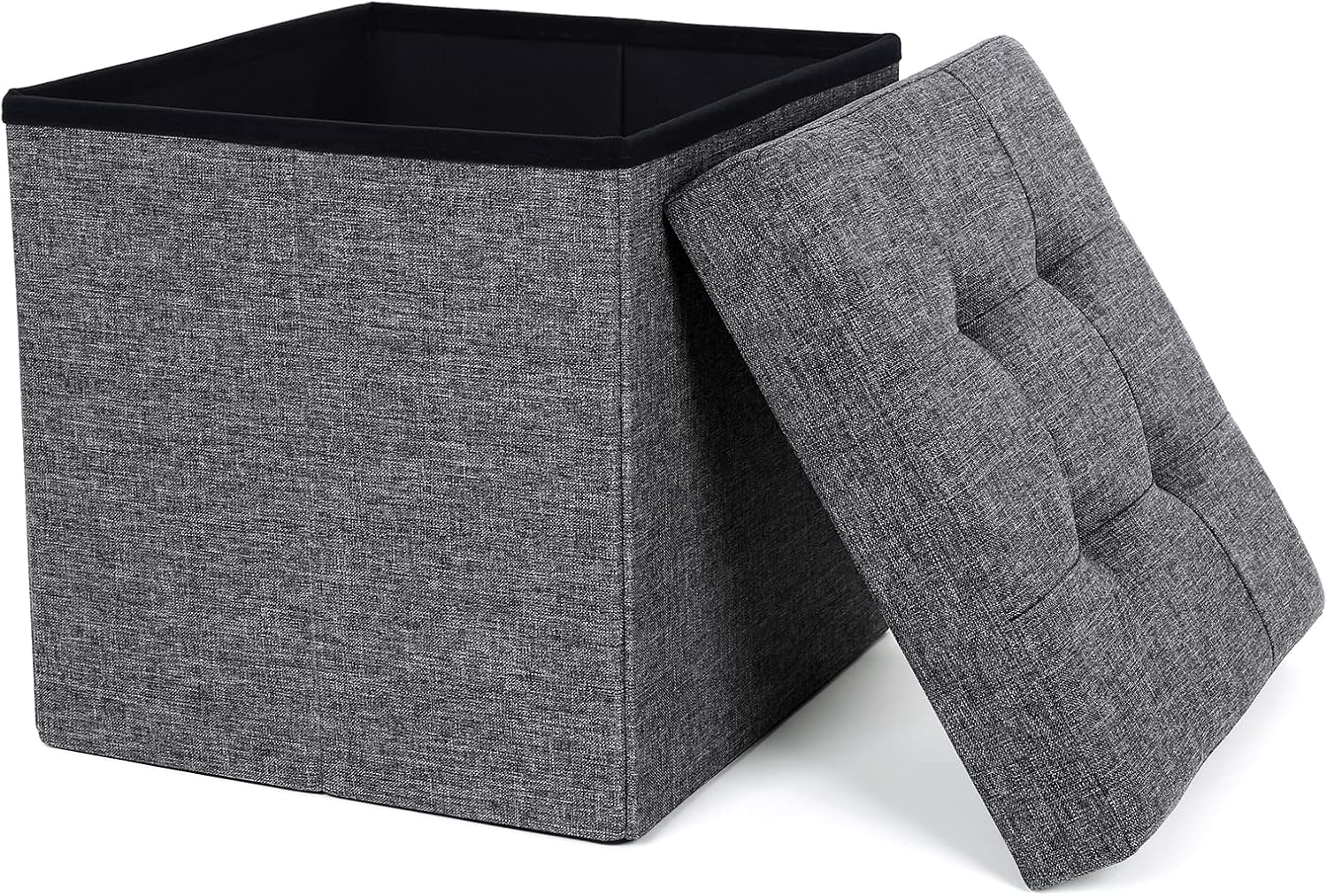 SONGMICS Mazie Collection - Tabouret de Rangement, Repose-Pieds Pliable de 38 cm, Petit Pouf, Montage Facile, pour Salon, Chambre, Entrée, Gris Foncé LSF27Z